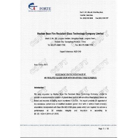 60mins-Assessment On Fire Resistance Of An Insulated Glazed Door With Or Without Fixed Screen(S)